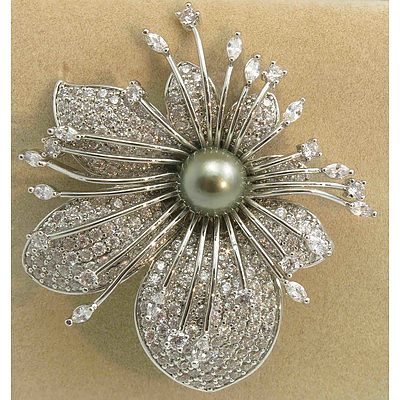 Impressive Tahitian Pearl Sterling Silver Brooch & Pendant