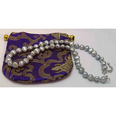 Necklace Of Silver Baroque Cultured Pearls, 9-10Mm