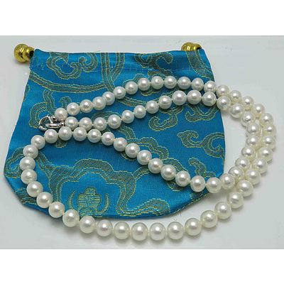 Necklace of Very White Cultured Pearls, 8mm Average