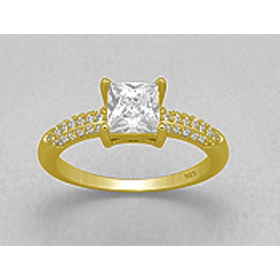 18ct Gold-Plated Sterling Silver Ring - Cz Simulated Diamonds