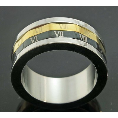 Stainless Steel Ring With Rotating Roman Numeral Centres