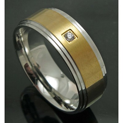 Stainless Steel Ring With 18ct Gold-Plated Centre