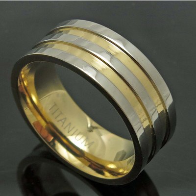 Titanium Ring With 18ct Gold-Plated Inside & Recessed Centres