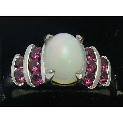 Sterling Silver Solid Opal & Rhodolite Garnet Ring