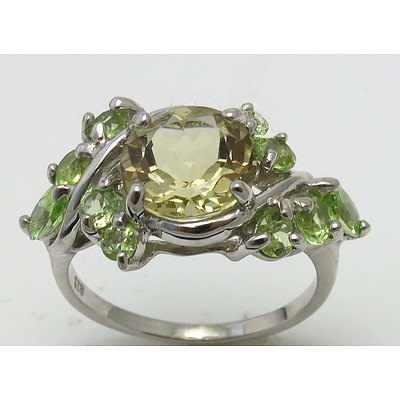 Sterling Silver Lemon Citrine Quartz & Peridot Ring