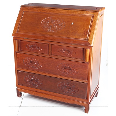 Vintage Well Carved Chinese Rosewood Bureau