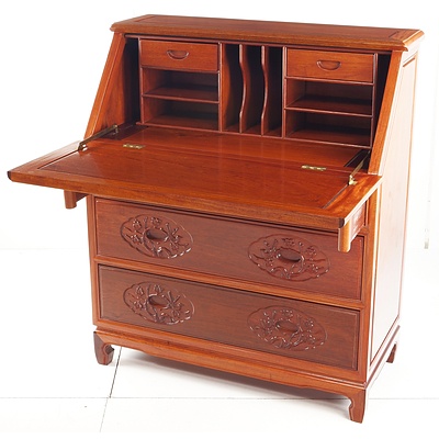 Vintage Well Carved Chinese Rosewood Bureau