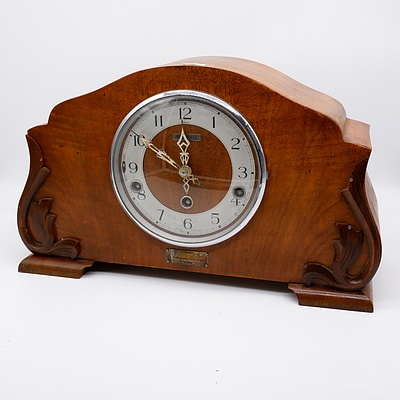 Art Deco Enfield Maple Mantle Clock Retailed By Dunklings