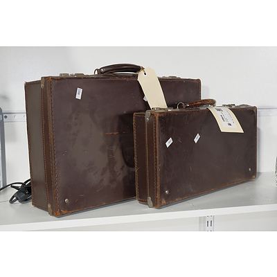 Two Small Vintage Leather Suitcases