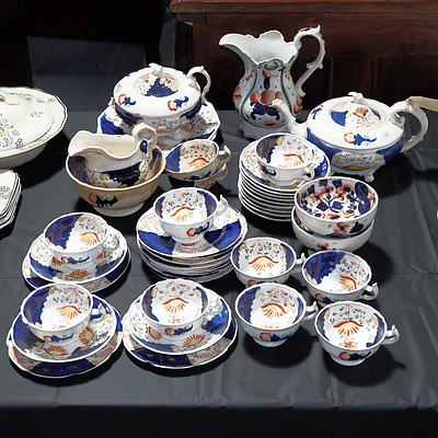 Antique Gaudy Welsh Part Dinner Set - Early to Mid 19th Century - 44 Pieces