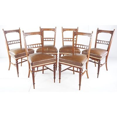 Set of Six Antique Walnut Dining Chairs with Carved Decoration