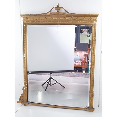 Large Antique Giltwood, Gesso and Gilded Plaster Overmantle Mirror