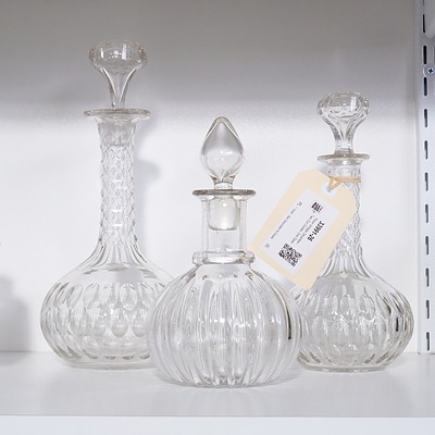 Three Vintage Decanters - Two Cut Crystal, One Glass