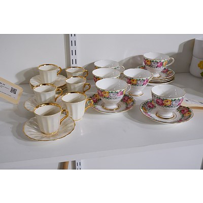 Set of Six Gladstone 'Rosemary' Cups & Saucers and Six Royal Victoria Demitasse Cups & Saucers