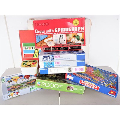 Vintage Spirograph, Sketch A Graph and Careers Board Game, Six Jigsaw Puzzles