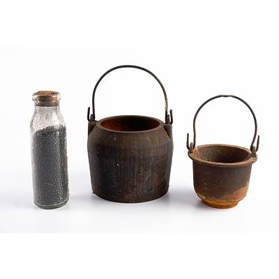 Antique Glue Pot and a Jar of Lead Shot