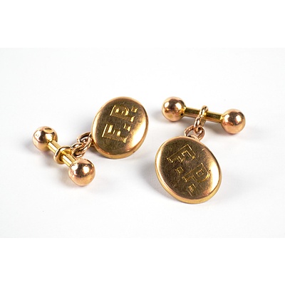 9ct Yellow Gold Cuff Links, Engraved EP, 5.5g
