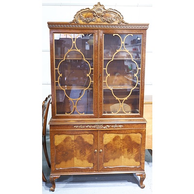 Antique Style Birch Veneer Display Cabinet with Astragal Doors Above