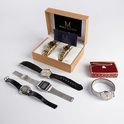 Marco Valentino Twin Watch Set, Four Assorted Men's Watches and a Stratten Money Clip