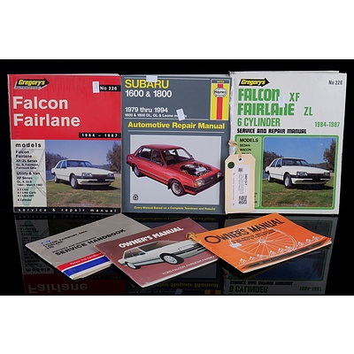 Three Falcon and Subaru Repair Manuals and Porsche & Falcon Owners Manuals