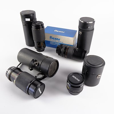 Sigma 80-200mm Zoom Lens, Flexar Auto Zoom 80-200mm, Photax 80-205mm Lens and Kenlock f28mm Lens - All with cases
