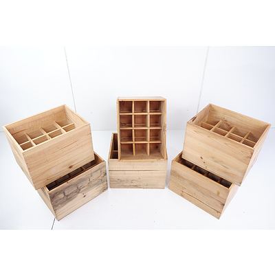 Six Vintage Wooden Wine Storage Boxes - Each Holds 12 Bottles