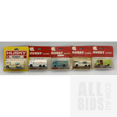 Five Vintage Husky Diecast Model Cars in Original Blister Packs