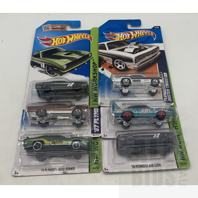 Six Hot Wheels Diecast Model Cars in Original Blister Packs - Plymouth