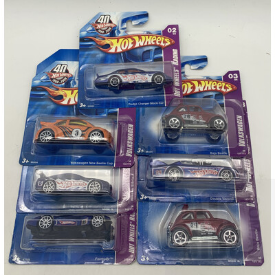 Seven Hot Wheels Diecast Model Cars in Original Blister Packs - Volkswagen and Others