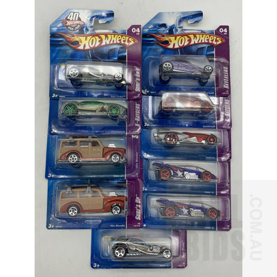 Ten Hot Wheels Diecast Model Cars in Original Blister Packs - Assorted