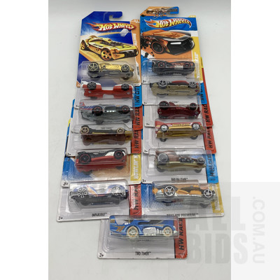 Thirteen Hot Wheels Diecast Model Cars in Original Blister Packs - Assorted
