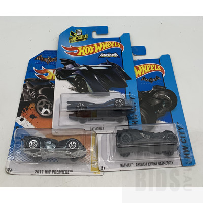 Three Hot Wheels Diecast Model Cars in Original Blister Packs - Batman