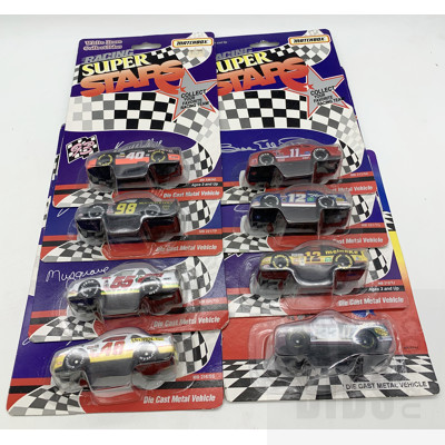 Eight Matchbox Racing Super Stars Diecast Model Cars in Original Blister Packs - Some with Facsimile Signatures