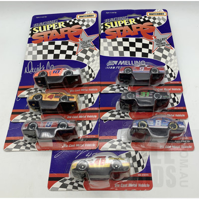 Seven Matchbox Racing Super Stars Diecast Model Cars in Original Blister Packs - Some with Facsimile Signatures