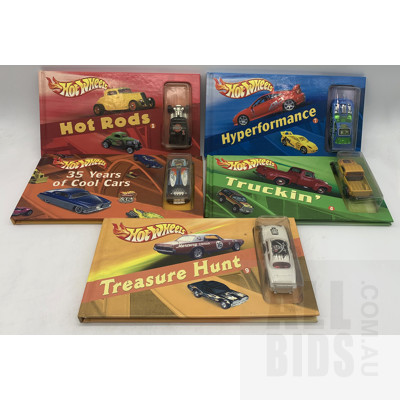 Five Hot Wheels Booklet and Model Car Packs
