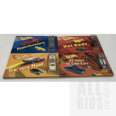 Four Hot Wheels Booklet and Model Car Packs