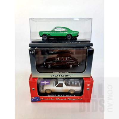 Assorted Holden 48-215 (FX), 1980 WB Holden B&S Utility, Holden Monaro GTS 1:64 Scale Model Cars - Lot of 3