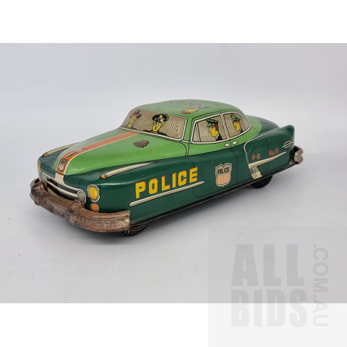 Vintage Circa 1950's Hadson Tin Wind Up Police Car, Made In Japan, Approx 1:18 Scale Model