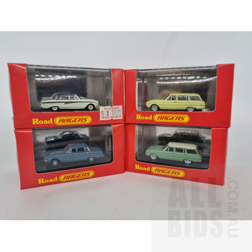 Road Ragers Two 1960 Ford Falcon XK Sedan's & Two 1962 Ford Falcon XL Wagon's 1:87 HO Scale Model Cars