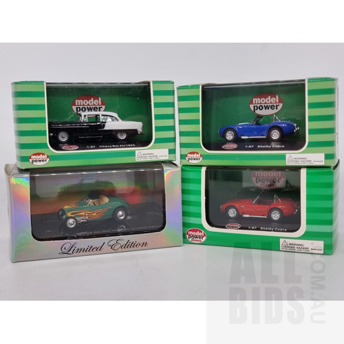 Model Power & Ricko Assorted Cars Including Chevrolet, Ford & Shelby Approx 1:87 HO Scale Models - Lot of 4