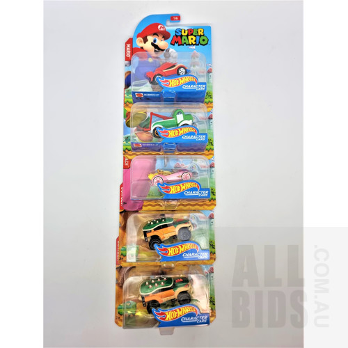 Hot Wheels Diecast Model Cars in Original Blister Packs Super Mario - Set of 5 Approx 1:64 Scale