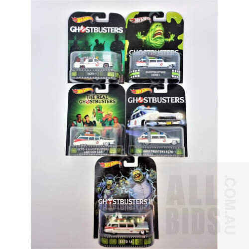 Hot Wheels Assorted Premium Ghostbusters in Original Blister Packs - Set of 5 Approx 1:64 Scale Diecast Model Cars