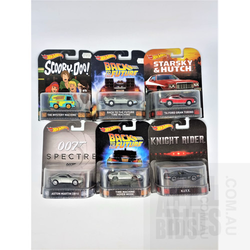 Hot Wheels Assorted Premium Iconic Film & TV Cars in Original Blister Packs - Set of 6 Approx 1:64 Scale Diecast Model Cars