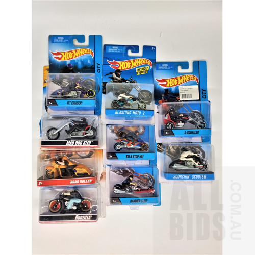 Hot Wheels Assorted Motorcycles in Original Blister Packs - Set of 9 Approx 1:64 Scale Diecast Models
