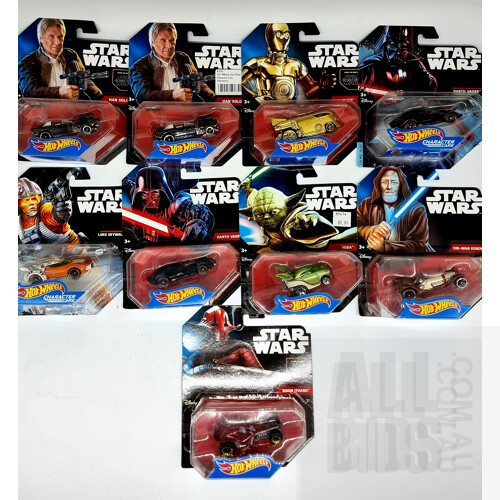 Hot Wheels Assorted STAR WARS Themed in Original Blister Packs - Set of 9 Approx 1:64 Scale Diecast Models