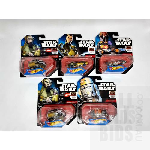 Hot Wheels Assorted STAR WARS Rebels Themed in Original Blister Packs - Set of 5 Approx 1:64 Scale Diecast Models