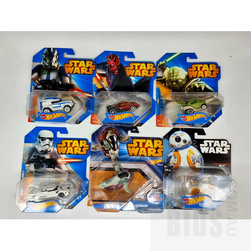 Hot Wheels Assorted STAR WARS Themed in Original Blister Packs - Set of 6 Approx 1:64 Scale Diecast Models