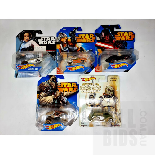 Hot Wheels Assorted STAR WARS Themed in Original Blister Packs - Set of 5 Approx 1:64 Scale Diecast Models