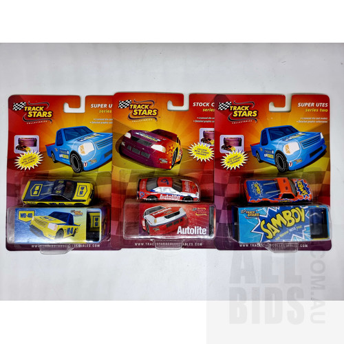 Assorted Track Stars Collectables (Stock Car & Super Ute's) in Original Blister Packs - Set of 3 Approx 1:64 Scale Diecast Models