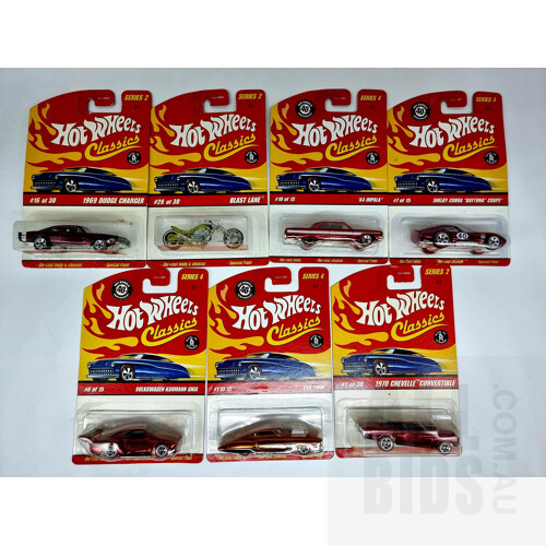 Hot Wheels Assorted Classics in Original Blister Packs - Set of 7 Approx 1:64 Scale Diecast Models
